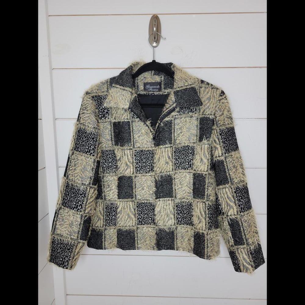 Giancarlo Ferrari large(?) black & tan textured patchwork jacket